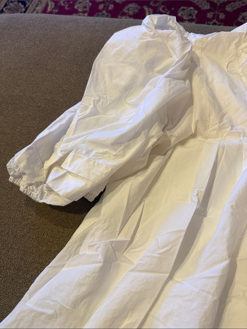 Mable White Pintuck Puff Sleeve Babydoll Dress Size Large Lined (TD) - Picture 2 of 7